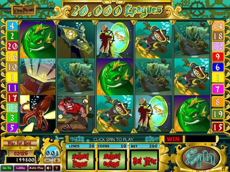 Main Screen Reels - 20 000 Leagues Wizard Gaming Coin Based 