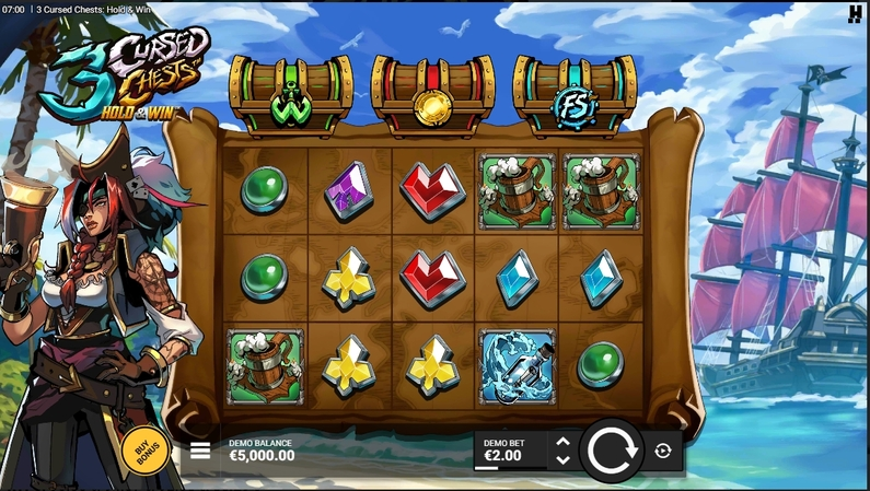Main Screen Reels - 3 Cursed Chests Hold and Win Hacksaw Gaming  