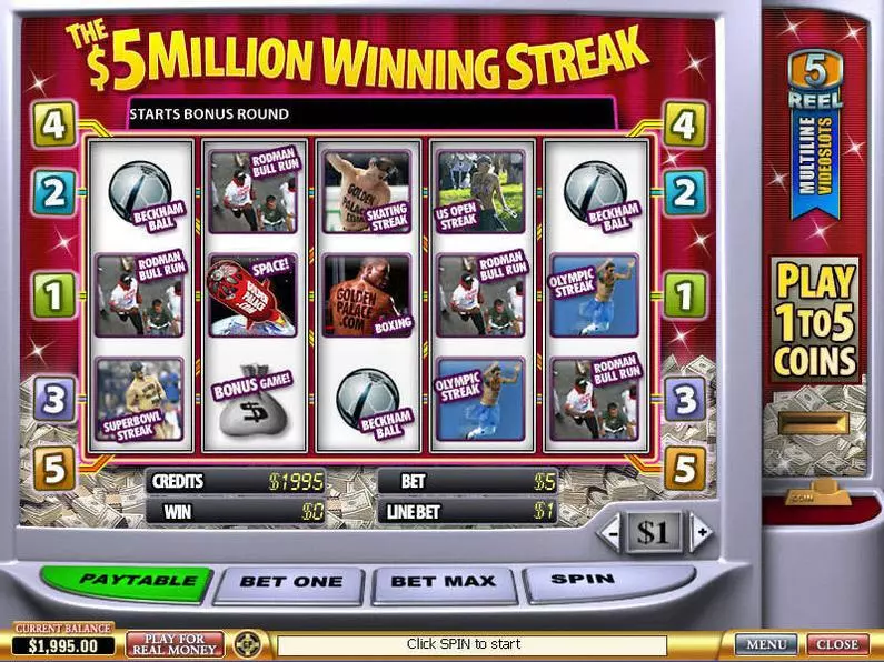 Main Screen Reels - 5 Million Winning Streak PlayTech Video 
