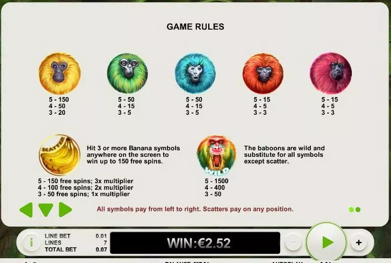 Info and Rules - 7 Monkeys Topgame Fixed Lines 