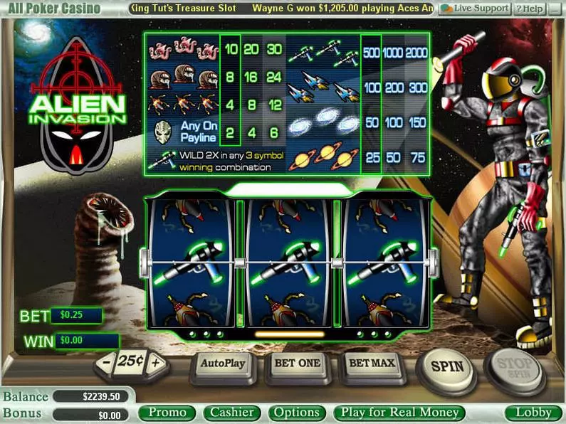 Main Screen Reels - Alien Invasion WGS Technology Classic Traditional