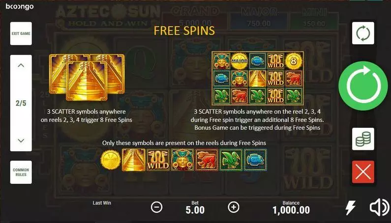 Bonus 1 - Aztec Sun Booongo Hold and Win 