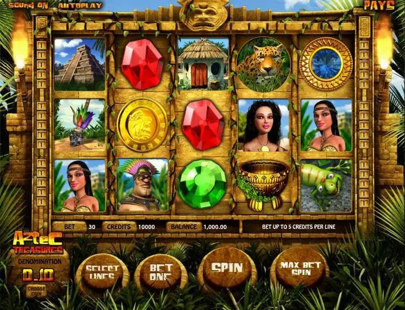 Introduction Screen - Aztec Treasures BetSoft  Slots3 TM