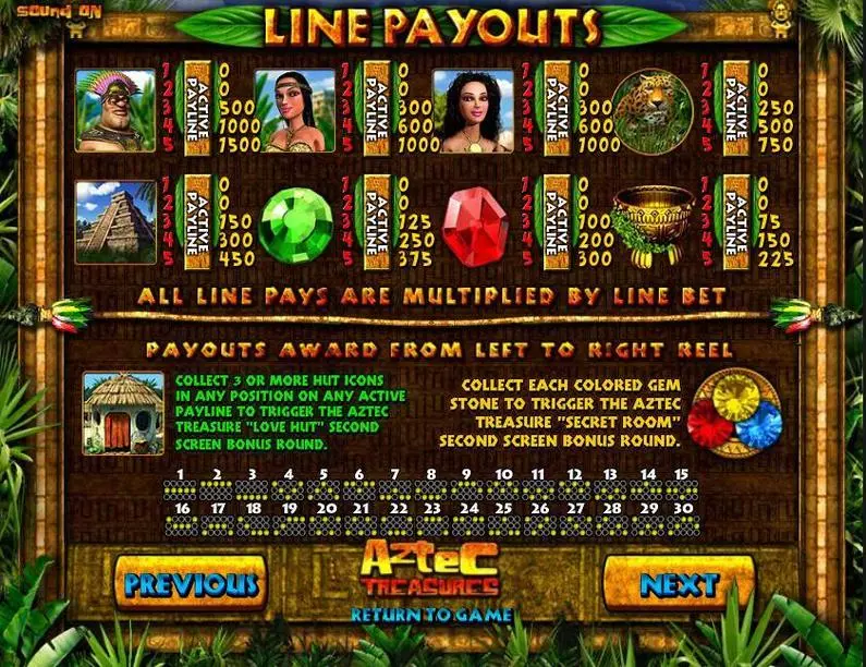 Info and Rules - Aztec Treasures BetSoft  Slots3 TM