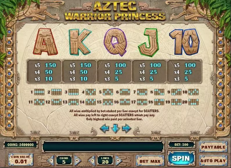Info and Rules - Aztec Warrior Princess Play'n GO Bonus Round 