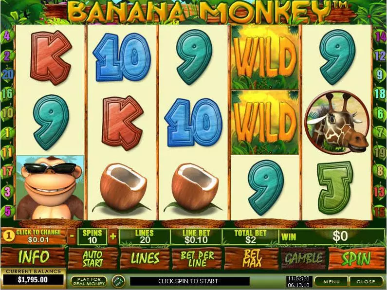 Main Screen Reels - Banana Monkey PlayTech Video 