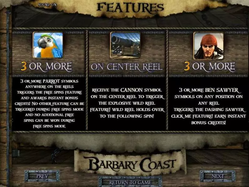 Info and Rules - Barbary Coast BetSoft Bonus Round ToGo TM