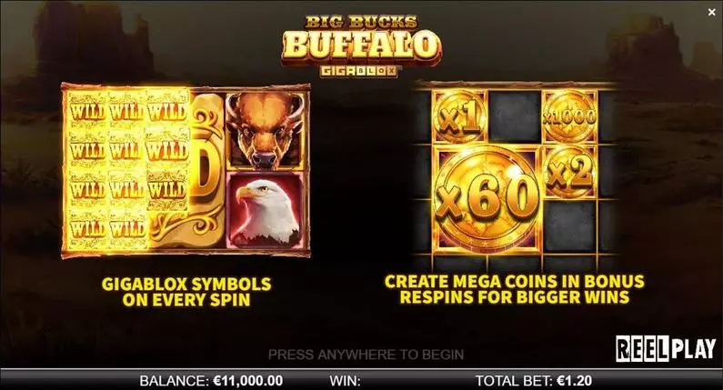 Info and Rules - Big Bucks Buffalo GigaBlox ReelPlay Buy Bonus 