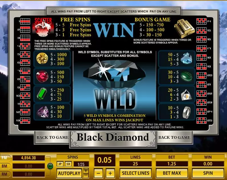 Info and Rules - Black Diamond 25 Lines Topgame Video 