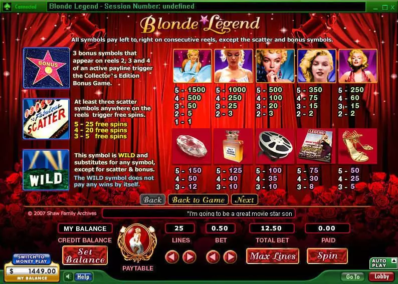 Info and Rules - Blonde Legend 888 Video 