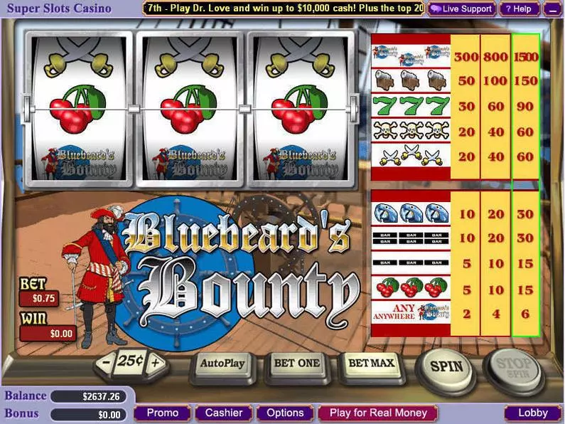 Main Screen Reels - Bluebeard's Bounty Vegas Technology Classic 