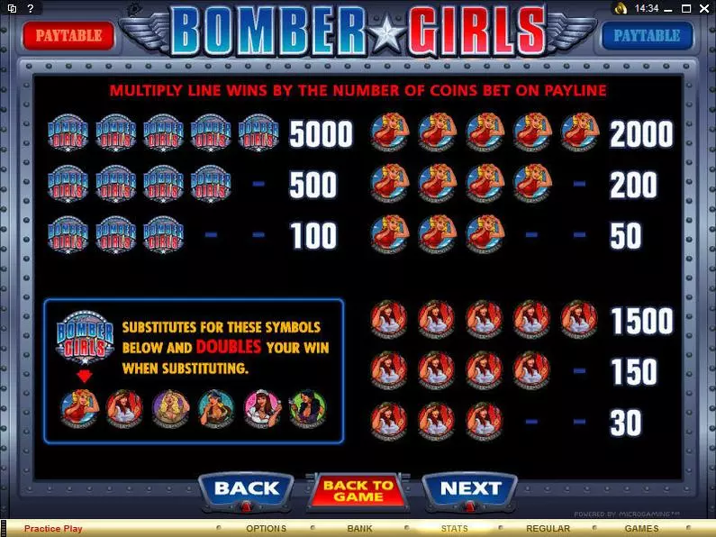 Info and Rules - Bomber Girls Microgaming Coin Based 