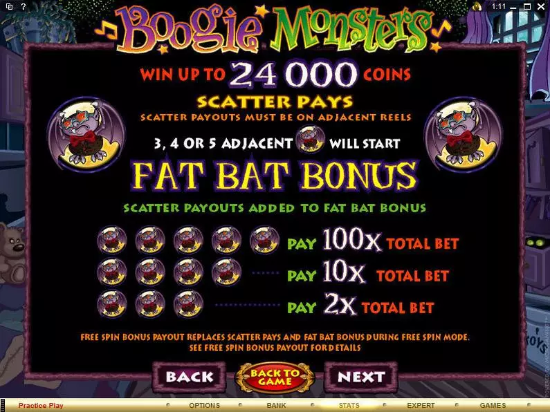 Info and Rules - Boogie Monsters Microgaming Coin Based 