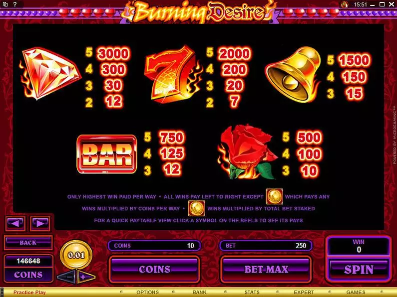 Info and Rules - Burning Desire Microgaming Video 