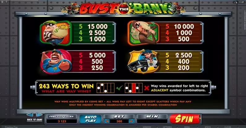 Info and Rules - Bust the Bank Microgaming 243 Ways 
