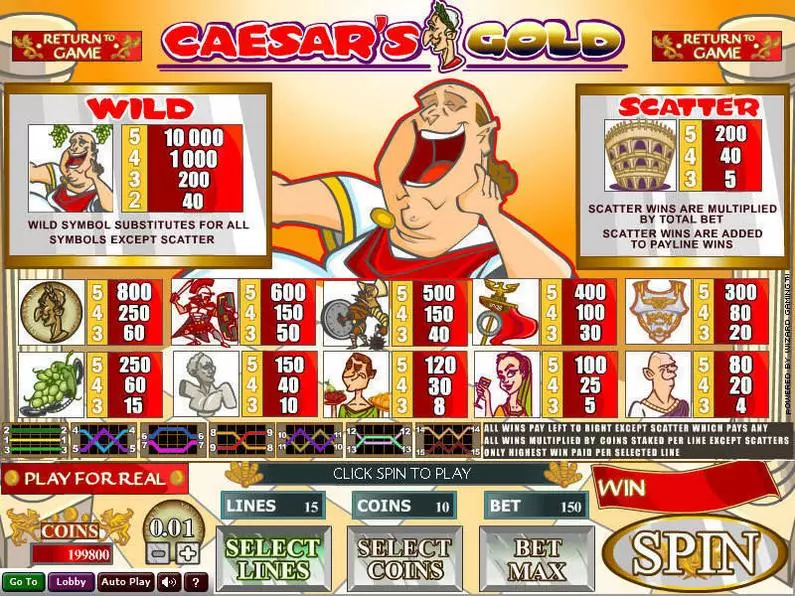 Info and Rules - Caesar's Gold Wizard Gaming Coin Based 