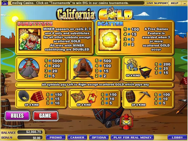 Info and Rules - California Gold WGS Technology Bonus Round 
