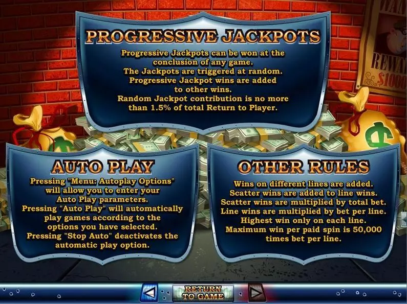 Info and Rules - Cash Bandits RTG  