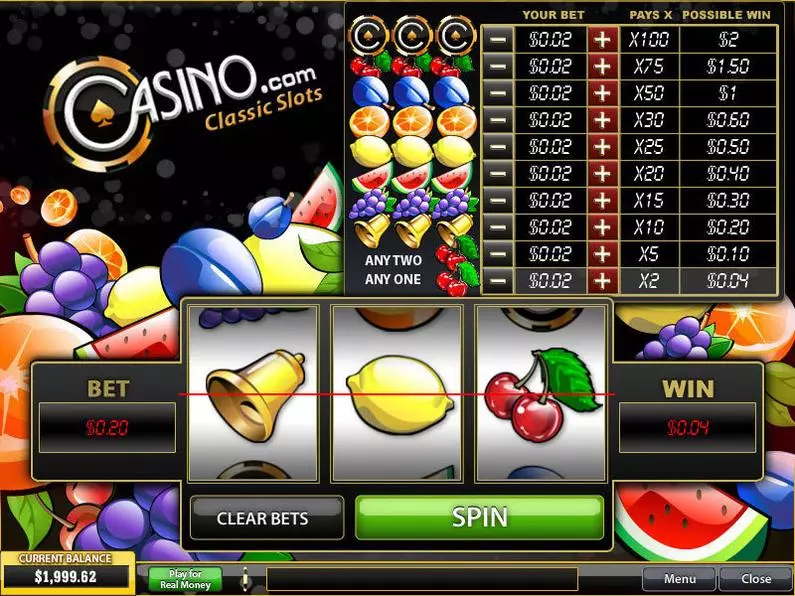 Main Screen Reels - Casino.com Classic PlayTech Fixed Odds 