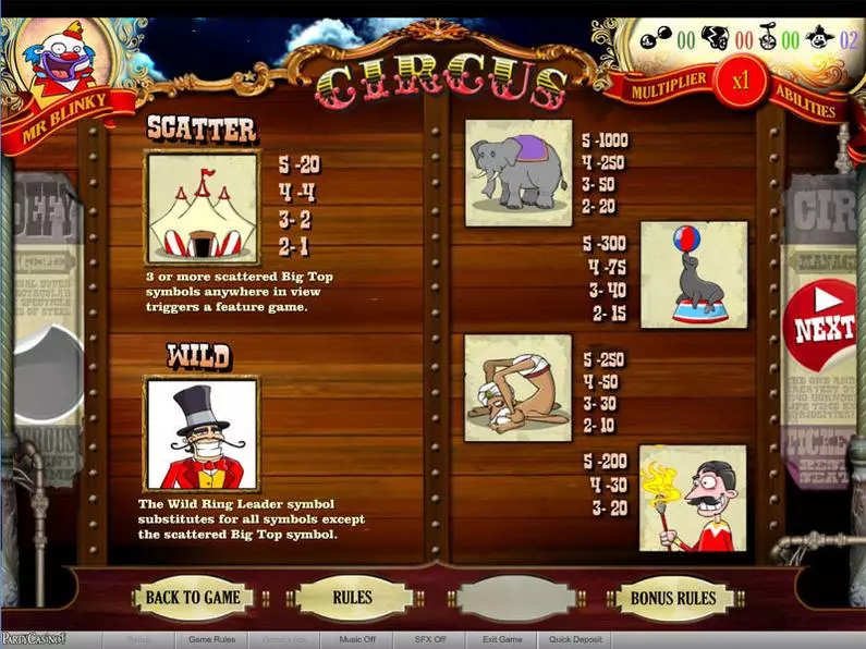 Info and Rules - Circus bwin.party Casual game 