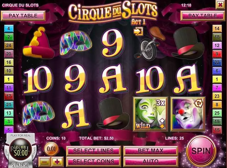 Main Screen Reels - Cirque du Slots Rival Bonus Round 