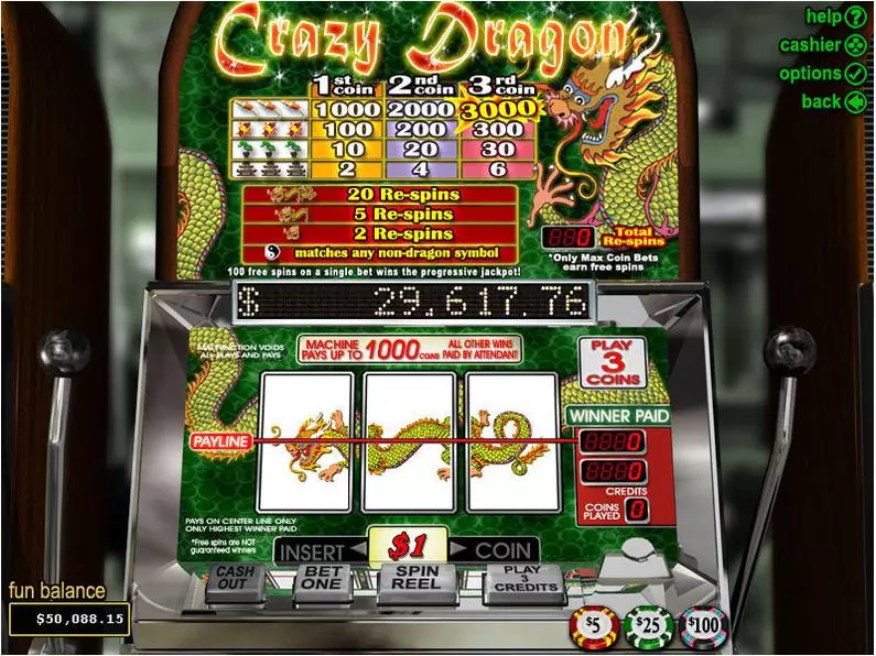 Main Screen Reels - Crazy Dragon RTG Coin Based 