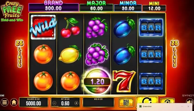 Main Screen Reels - Crazy Free Fruits Synot Games Hold and Win 