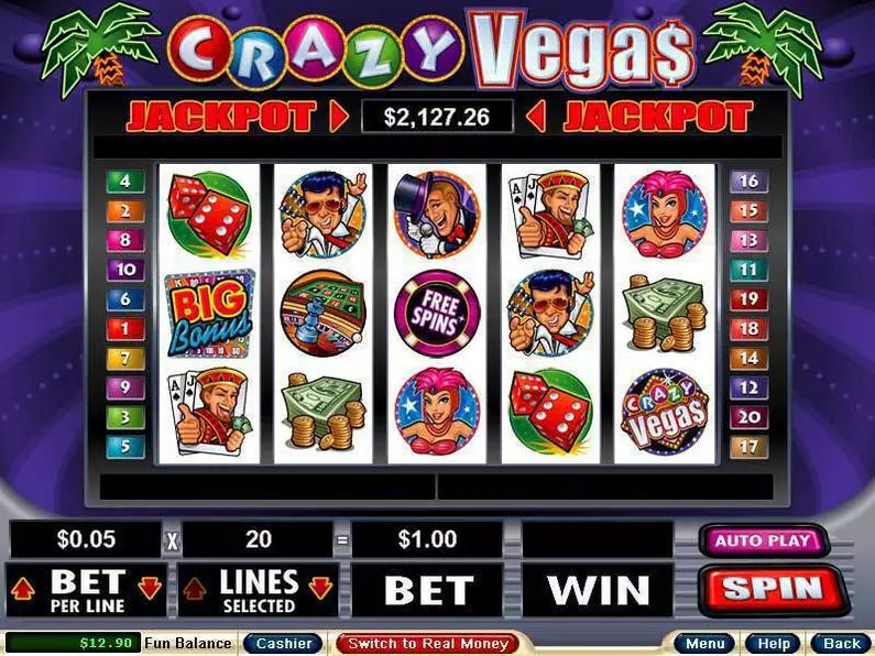 Main Screen Reels - Crazy Vegas RTG Bonus Round Real-Series