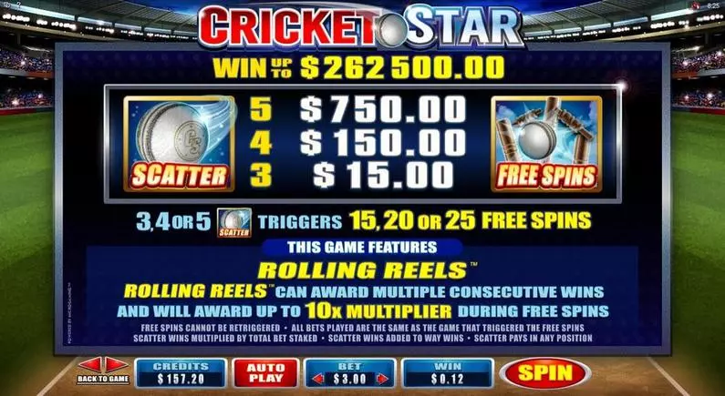 Info and Rules - Cricket Star Microgaming 243 Ways 