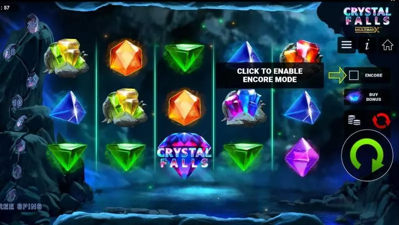 Main Screen Reels - Crystal Falls Multimax Bulletproof Games Buy Bonus 