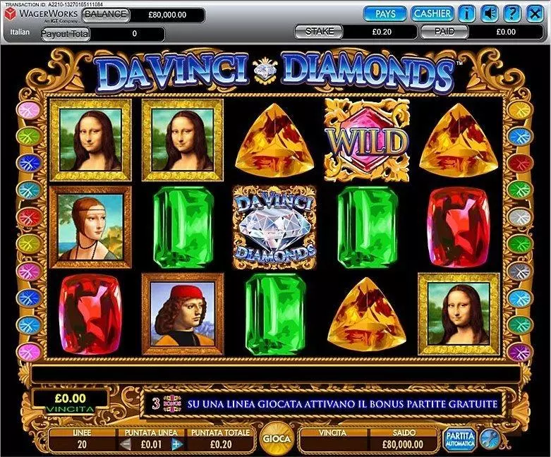 Introduction Screen - Da Vinci Diamonds IGT  