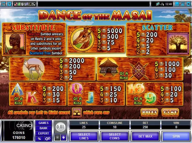 Info and Rules - Dance of the Masai Microgaming Video 