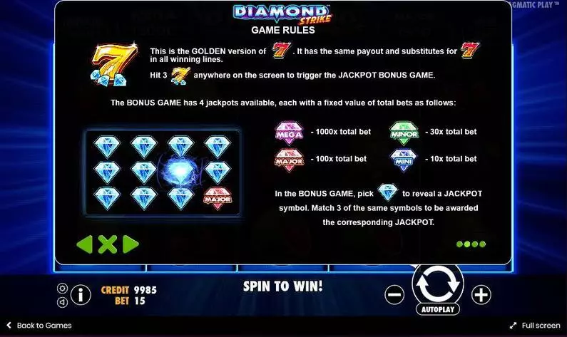 Bonus 1 - Diamond Strike Pragmatic Play  