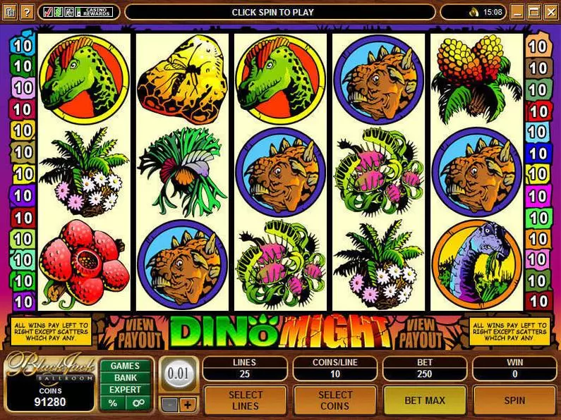 Main Screen Reels - Dino Might Microgaming Coin Based 