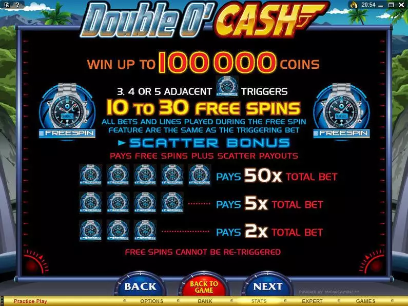 Info and Rules - Double O'Cash Microgaming Coin Based 