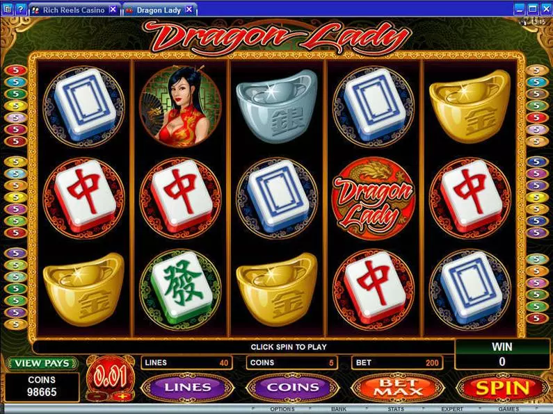 Main Screen Reels - Dragon Lady Microgaming Coin Based 