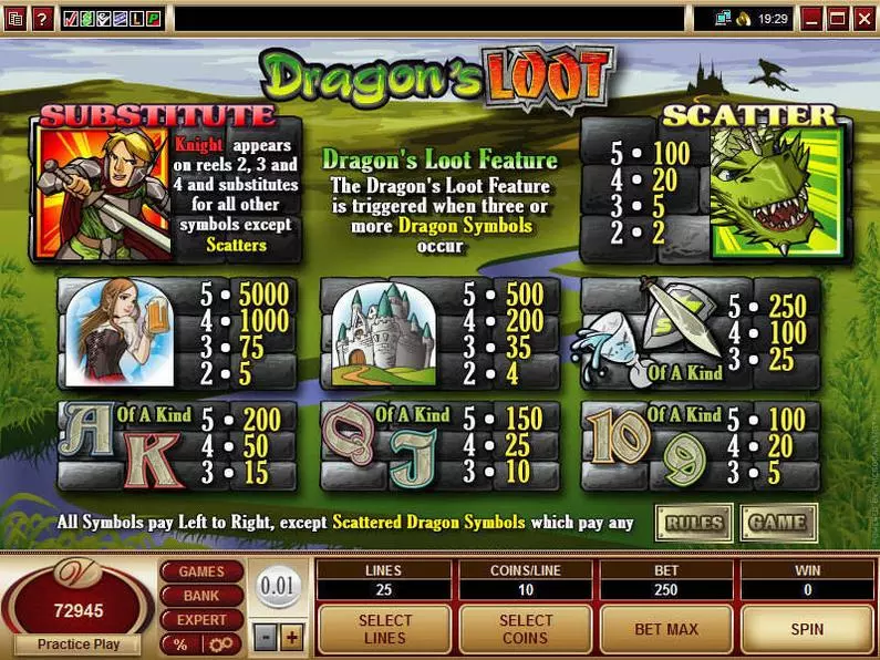 Info and Rules - Dragon's Loot Microgaming Video 