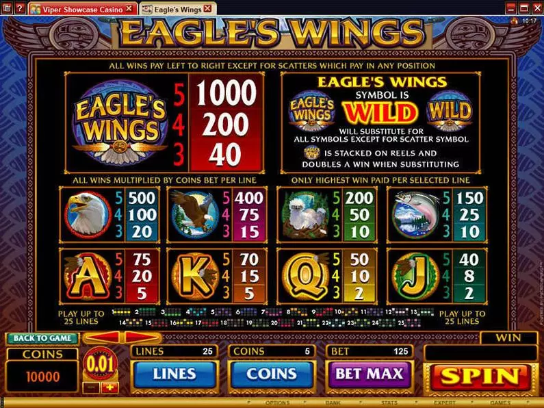 Info and Rules - Eagle's Wings Microgaming Coin Based 