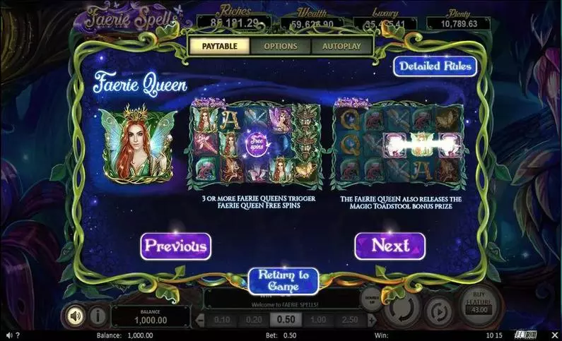 Info and Rules - Faerie Spells BetSoft  Slots3 TM