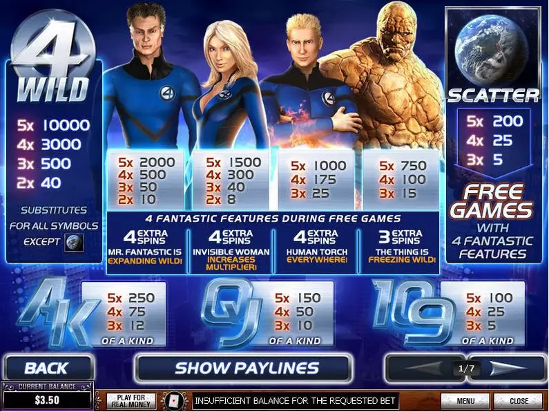 Info and Rules - Fantastic Four PlayTech Video 