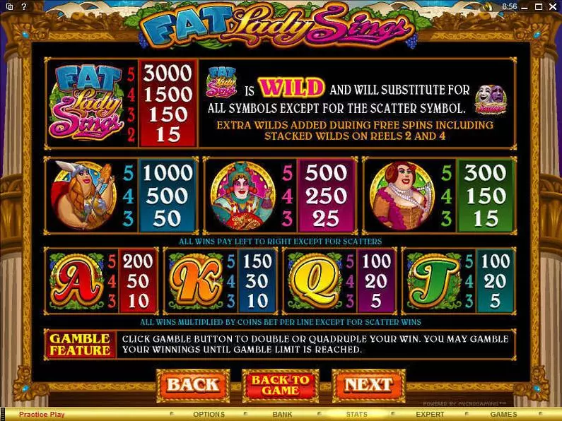 Info and Rules - Fat Lady Sings Microgaming Video 