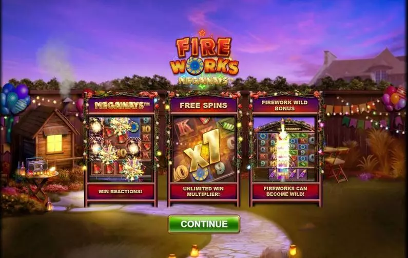 Introduction Screen - Fireworks Megaways Big Time Gaming  