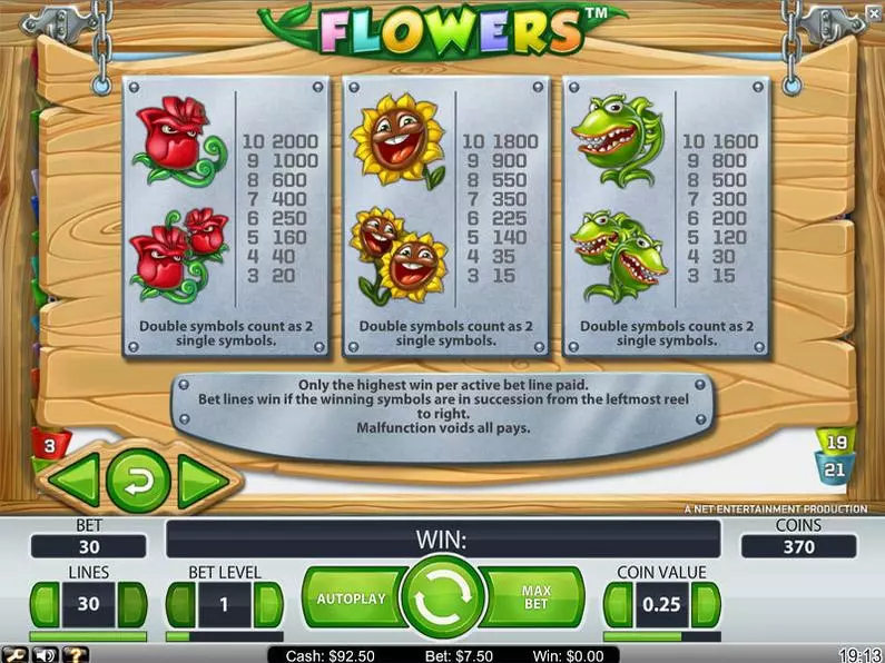 Info and Rules - Flowers NetEnt Video 