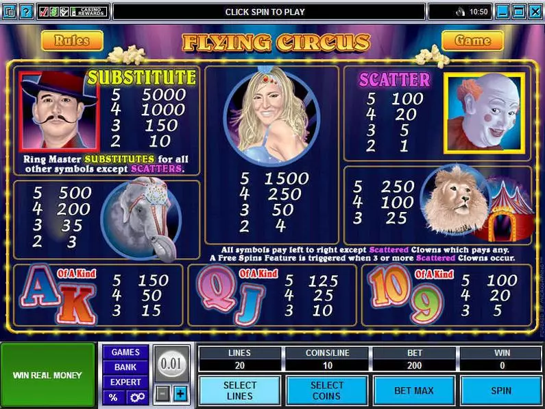 Info and Rules - Flying Circus Microgaming Video 