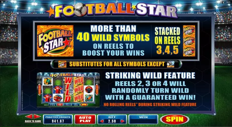 Info and Rules - Football Star Microgaming Rolling Reels TM 