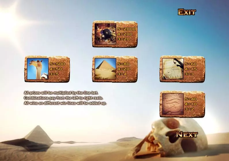 Info and Rules - Fortune of the Pharaohs Sheriff Gaming 3D Slot 