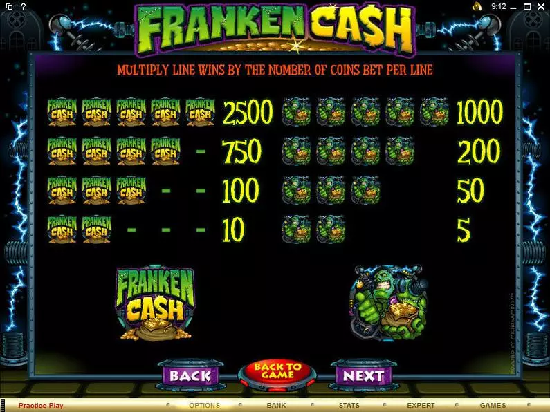 Info and Rules - Franken Cash Microgaming Coin Based 