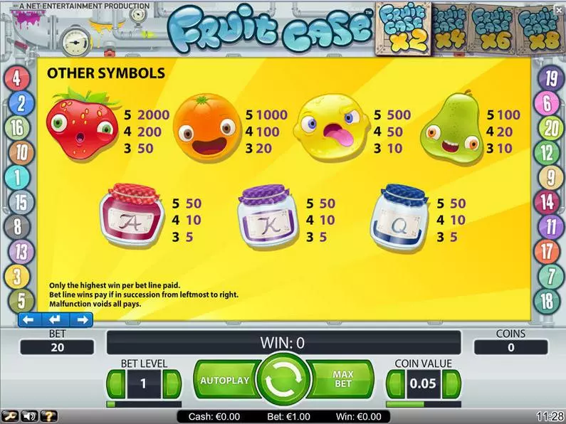 Info and Rules - Fruit Case NetEnt Video 