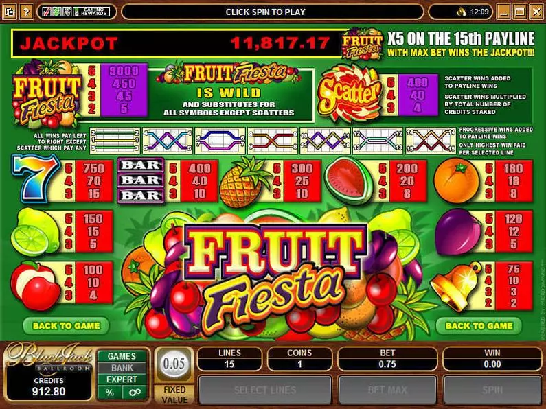 Info and Rules - Fruit Fiesta 5-Reels Microgaming Video 