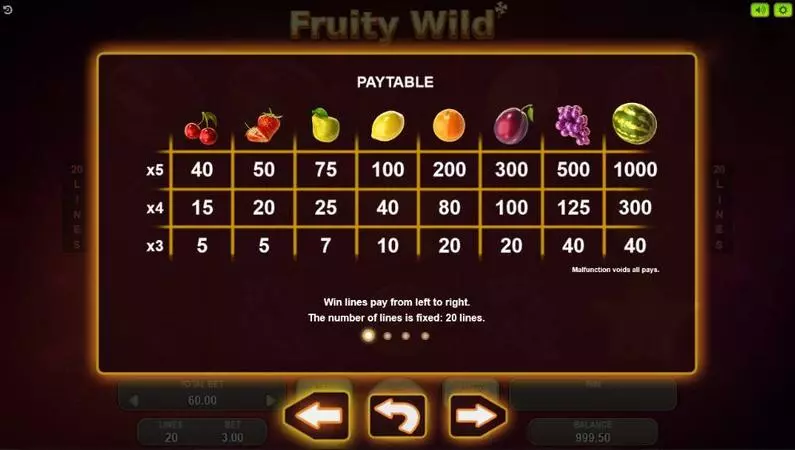 Paytable - Fruity Wild Booongo  